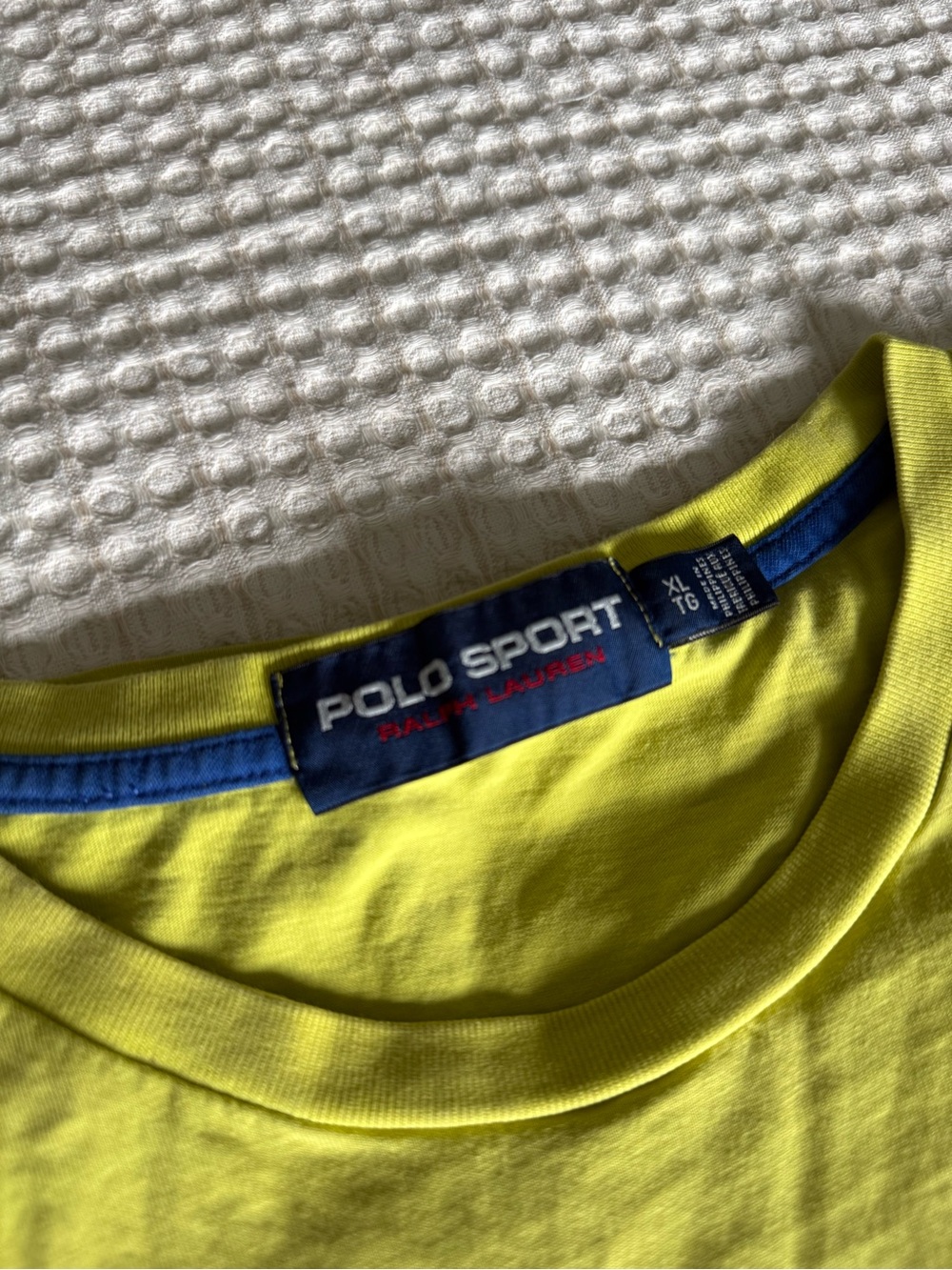 Vintage 90s Polo Sport Ralph Lauren Neon Yellow Logo Tee single stitched used - Picture 3 of 5